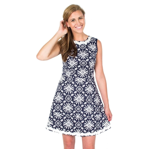 Tuckernuck Sail To Sable NWT Basket Weave Drop Fit & Flare Dress in Navy Sun 4 - Picture 1 of 14